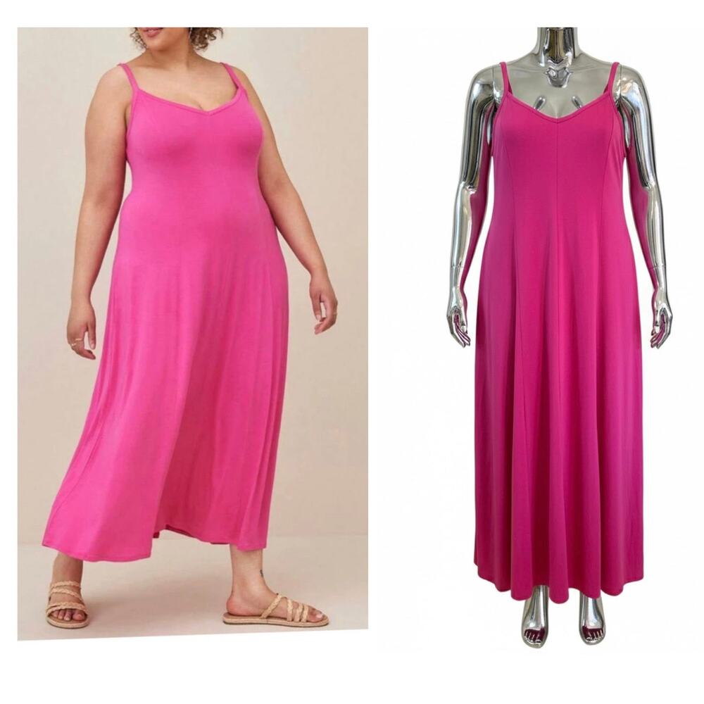 Torrid 1 (1X 14/16)‎ New Hot Pink Glo Jersey Trapeze Maxi Tank Soft Sun Dress
